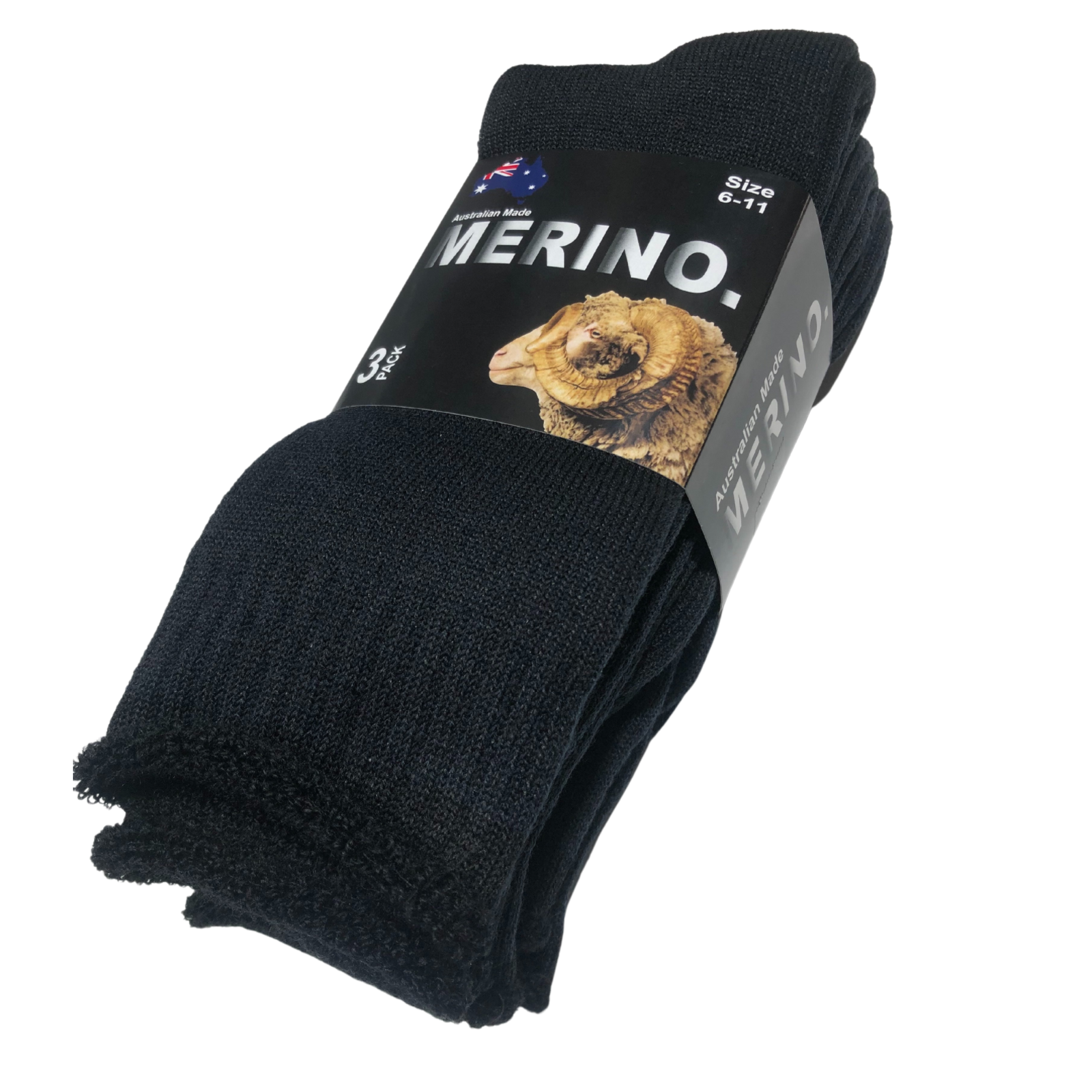 3 Pairs Men's Merino Wool Work Socks - Black